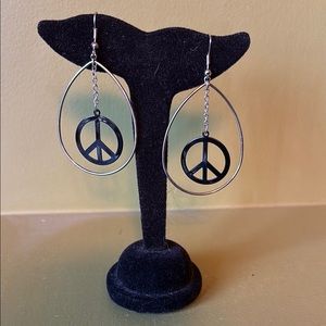Peace Symbol Black Earrings